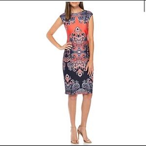 Vince Camuto Scuba Paisley Print Midi Sheath Dress